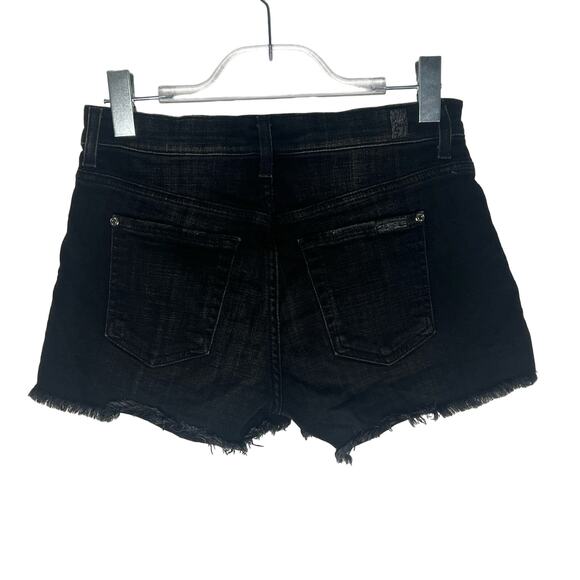7 FOR ALL MANKIND Cut-Off Jean Shorts Mid Rise Frayed Hem Denim Black Size 24 - Picture 3 of 8